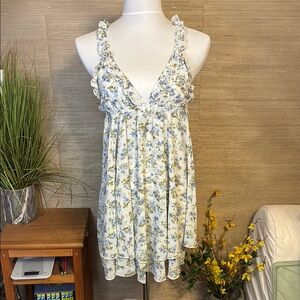 Rumored Floral Ruffle Mini Dress in Blue and Yellow